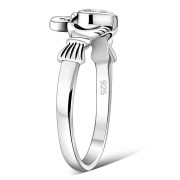 Clear CZ Irish Claddagh Silver Ring. r546
