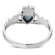 Blue Topaz CZ Irish Claddagh Silver Ring, r546