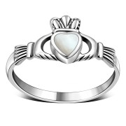 Mother of Pearl Irish Claddagh Silver Ring, r546