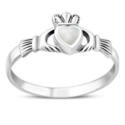 Mother of Pearl Irish Claddagh Silver Ring, r546