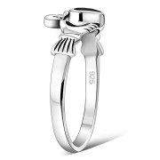Faceted Black Onyx Claddagh Silver Ring, r546