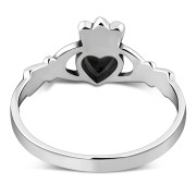Faceted Black Onyx Claddagh Silver Ring, r546