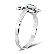 Emerald Green CZ Triskele Triple Spiral Silver Ring, r551