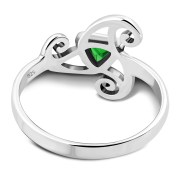Emerald Green CZ Triskele Triple Spiral Silver Ring, r551