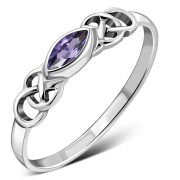 Marquise cut Delicate Amethyst Stone Celtic Silver Ring