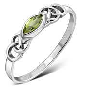 Marquise cut Delicate Peridot Celtic Silver Ring, r552