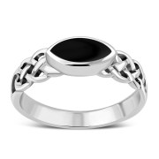 Black Onyx Inlaid Celtic Silver Ring, r553