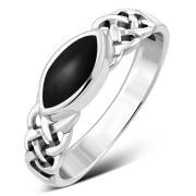 Black Onyx Inlaid Celtic Silver Ring, r553
