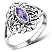 Celtic Knot Amethyst Stone Silver Ring