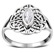 Celtic Knot Clear CZ Silver Ring