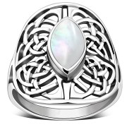 Large, Light, Mother Of Pearl Celtic Knot Silver Ring, r560