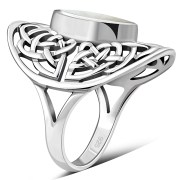 Large, Light, Mother Of Pearl Celtic Knot Silver Ring, r560