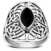 Large, Light, Black Onyx Celtic Knot Silver Ring, r560