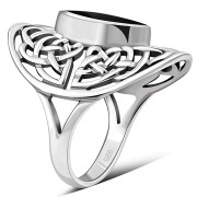 Large, Light, Black Onyx Celtic Knot Silver Ring, r560