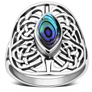 Large, Light, Abalone Celtic Knot Silver Ring, r560