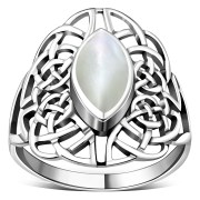 Light Large Mother Of Pearl Celtic Silver Ring, r561