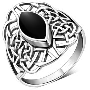 Light Large Black Onyx Celtic Silver Ring, r561