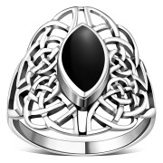 Light Large Black Onyx Celtic Silver Ring, r561