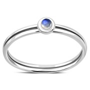 Rainbow Moonstone Delicate Silver Band Ring, r572