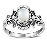Mother Of Pearl Native Style Ethnic Silver Ring, r581