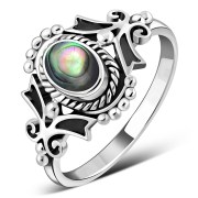 Abalone Shell Native Style Ethnic Silver Ring, r581