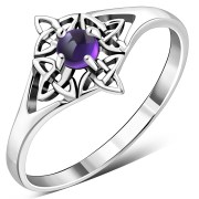 Delicate Amethyst Genuine Stone Celtic Knot Silver Ring, r582