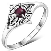 Delicate Garnet Celtic Knot Silver Ring, r582