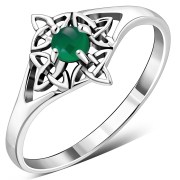 Delicate Green Agate Celtic Silver Ring, r582