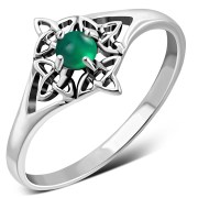 Delicate Green Agate Celtic Silver Ring, r582