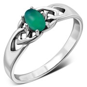 Green Agate Celtic Knot Silver Ring, r583