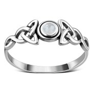 Celtic Trinity Silver Rainbow Moonstone Ring, r586