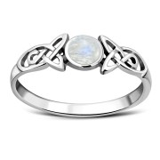Rainbow Moonstone Celtic Trinity Silver Ring, r590