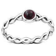 Garnet Infinity Knot Band Silver Ring, r591