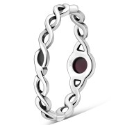 Garnet Infinity Knot Band Silver Ring, r591