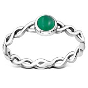 Green Agate Infinity Knot Band Silver Ring, r591
