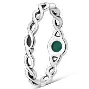Green Agate Infinity Knot Band Silver Ring, r591