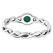 Green Agate Infinity Knot Band Silver Ring, r591
