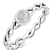 Rainbow Moonstone Infinity Knot Band Silver Ring, r591
