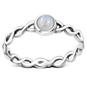 Rainbow Moonstone Infinity Knot Band Silver Ring, r591