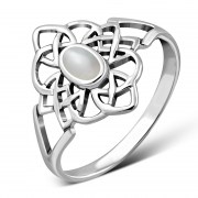 Mother of Pearl Celtic Knot Silver Ring - r594