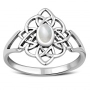 Mother of Pearl Celtic Knot Silver Ring - r594