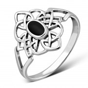 Black Onyx Celtic Knot Silver Ring - r594