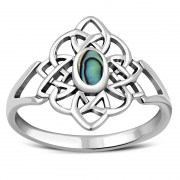 Abalone Shell Celtic Knot Silver Ring - r594