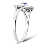 Amethyst Stone Round Celtic Knot Silver Ring - r596