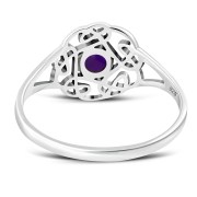 Amethyst Stone Round Celtic Knot Silver Ring - r596