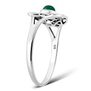 Green Agate Stone Round Celtic Knot Silver Ring - r596