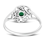 Green Agate Stone Round Celtic Knot Silver Ring - r596
