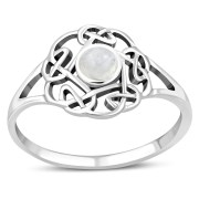 Opal Round Celtic Knot Silver Ring - r596