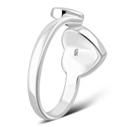Mother Of Pearl Shell Double Love Heart Sterling Silver Adjustable Open Ring, r603