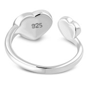 Mother Of Pearl Shell Double Love Heart Sterling Silver Adjustable Open Ring, r603